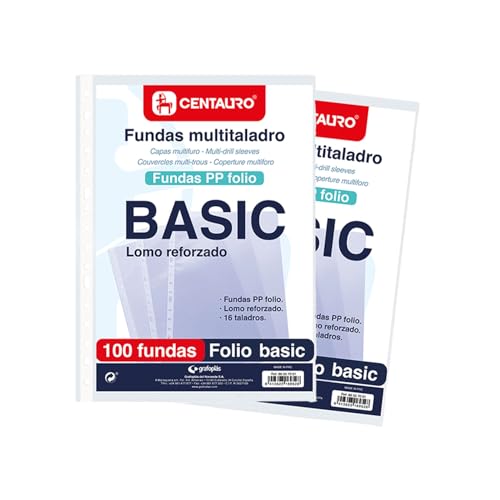 Centauro | 2 Packungen mit 100 Hüllen mit Lochung | 16 Löcher | Foliogröße | Standard-PP-glatt | perfekt für die Aufbewahrung von Dokumenten im Büro, in der Schule oder zu Hause Centauro | 2 Packungen mit 100 Hüllen mit Lochung | 16 Löcher | Foliogröße | Standard-PP-glatt | perfekt für die Aufbewahrung von Dokumenten im Büro, in der Schule oder zu Hause von Centauro