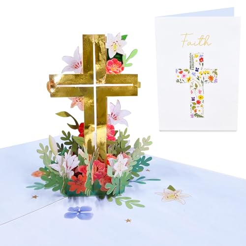 Central 23 Pop Up 3D Karte Blumen – Kreuz – Glaubenskarte 3D – für Beileid, Taufe, Kommunion, Hochzeit – Geschenke für Männer und Frauen – hübsche Blumenmotiv von Central 23