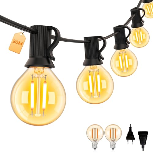 LED Lichterkette Außen 20M mit 48+1 G40 1.5W Glas Beleuchtung LED Birne IP44 Wasserdicht, 2700K Warmweiss Kleine Globe Birne für Indoor/Outdoor String Lights,Garten,Balkon,Rasen.Amber,220V LED Lichterkette Außen 20M mit 48+1 G40 1.5W Glas Beleuchtung LED Birne IP44 Wasserdicht, 2700K Warmweiss Kleine Globe Birne für Indoor/Outdoor String Lights,Garten,Balkon,Rasen.Amber,220V von Century Light