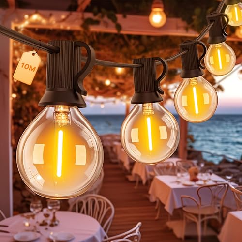 Lichterkette Außen LED Outdoor Strom,10M mit 15+1 G40 LED Birne,Wasserdicht IP44 Balkon Garten Glühbirnen,2200K Warmes Licht Party Terrasse Innen-Aussen lichterkette Lights,Hochauflösendes Glas Birne von Century Light