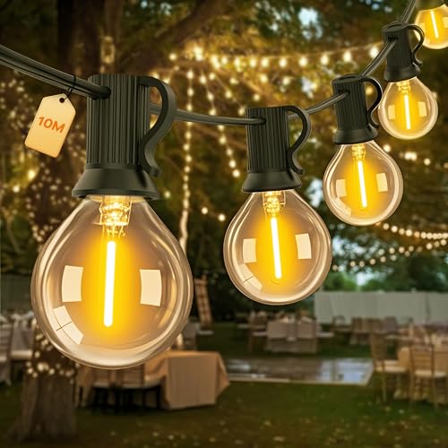 Lichterkette Außen LED Outdoor Strom,10M mit 15+1 G40 LED Birne,Wasserdicht IP44 Balkon Garten Glühbirnen,2700K Warmesweiß Party Terrasse Innen-Aussen lichterkette Lights,Hochauflösendes Glas Birne von Century Light