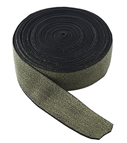 MAHAVIMOKSA Banda elástica suave con purpurina de 40 mm de ancho y 3 yardas para coser manualidades (oro en negro) von Cenyo