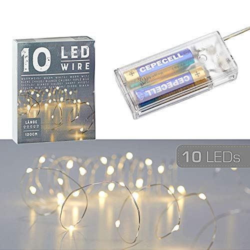 Mikro Draht Lichterkette Stern warmweiß silber Batterie Deko Beleuchtung Weihnachten (1 x 10 LED Mikro-Draht Lichterkette) von Cepewa