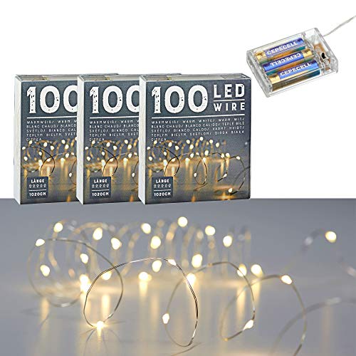 Cepewa 100 LED Lichterkette Mikro 3er Set 1000 cm warmweiß Weihnachtsbeleuchtung Leuchtdraht (3 x 100 LED Mikro Lichterkette) von Cepewa