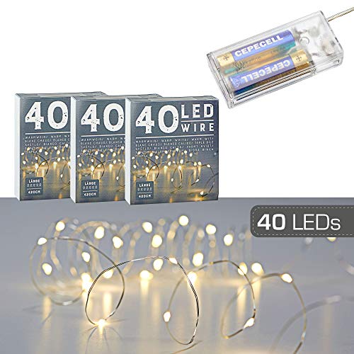 Mikro Draht Lichterkette Stern warmweiß silber Batterie Deko Beleuchtung Weihnachten (3 x 40 LED Mikro-Draht Lichterkette) von Cepewa