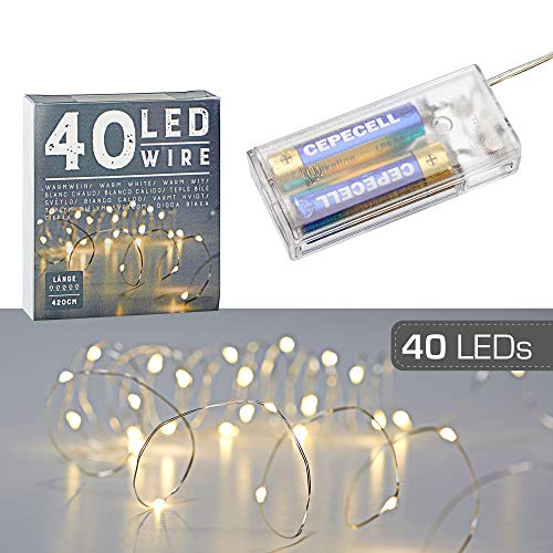 Cepewa Mikro Draht Lichterkette Stern warmweiß silber Batterie Deko Beleuchtung Weihnachten Timer (1 x 40 LED Mikro-Draht Lichterkette) von Cepewa