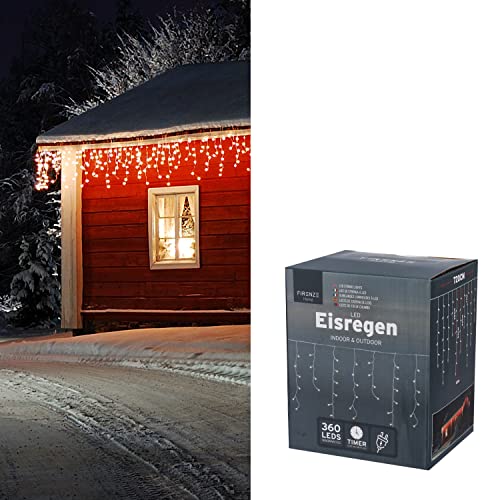 Cepewa Eisregen Lichterkette Outdoor 360 LEDs | warmweiß Timerfunktion 60 Stränge 12m | Weihnachtsbeleuchtung für Innen und Außen (1 x Lichterkette Eisregen 360Leds) von Cepewa