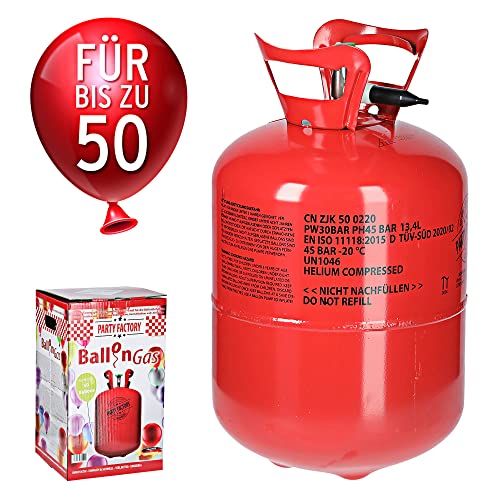 Helium Ballongas für 50 Ballons | Heliumflasche Gasfüllung Folie | Luftballons | Party Factory Heliumgas fürHochzeit (1 x Ballongas 50) von Cepewa