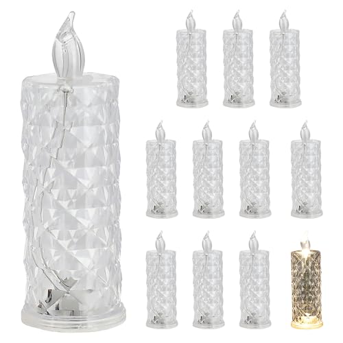 Cepewa LED Kerze Kristall 12er Set | klar 5x12cm Kunststoff warmweiß | Ein-/Ausschalter flammenlos Kristalloptik (12) von Cepewa