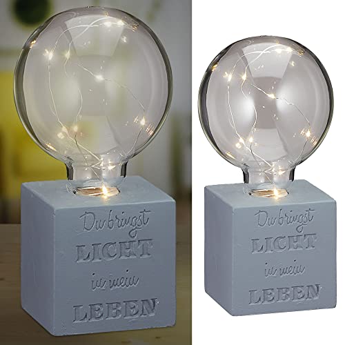 Cepewa LED Leuchte auf Betonsockel mit Spruch | 8x20x8cm Glühbirne Lichterkette 10 LEDs batteriebetrieben | Lampe Designleuchte von Cepewa