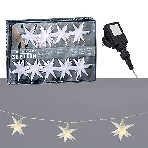 Cepewa LED Lichterkette 3D weiß | 9 Sterne Ø11cm 12 Zacken | L 240cm + Zuleitung 500cm Outdoor IP44 | Weihnachtsbeleuchtung (1 x Lichterkette Stern weiß) von Cepewa