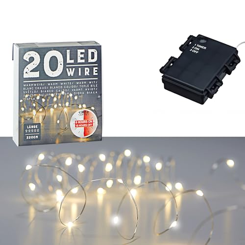 Cepewa Lichterkette Mikro Outdoor | Silberdraht 20 LEDs 220cm warmweiß batteriebetrieben | Weihnachtsbeleuchtung Leuchtdraht (Silber, 220) von Cepewa