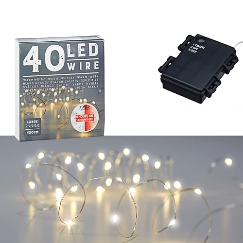 Cepewa Lichterkette Mikro Outdoor | Silberdraht 40 LEDs 420cm warmweiß batteriebetrieben | Weihnachtsbeleuchtung Leuchtdraht (Silber, 420) von Cepewa