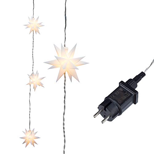 Cepewa Lichterkette weiß 3D Stern mit 3 Sternen Ø 12cm L 60cm + Zuleitung 500cm Outdoor IP44 (1 x Lichterkette 3D Stern weiß) von Cepewa