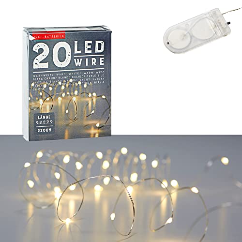 Cepewa Mikro Draht Lichterkette 20 LEDs warmweiß silber 220cm Batterie Deko Beleuchtung Weihnachten Timer (1 x 20 LED Mikro-Draht Lichterkette 220cm Knopfzelle) von Cepewa