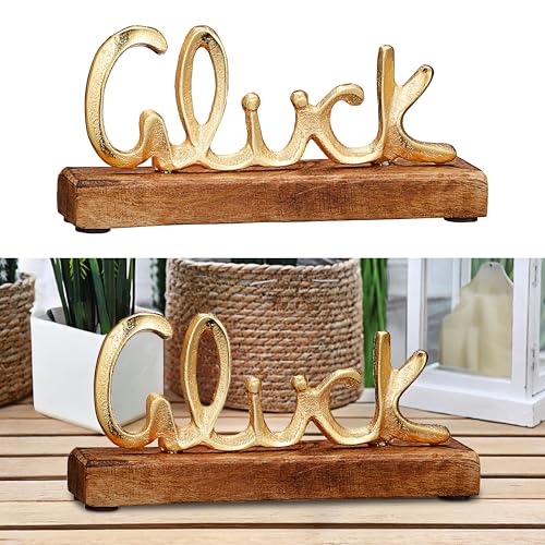 Cepewa Schriftzug | Mangoholz Aluminium 30x7,5x5cm | Dekoaufsteller Tischdeko Aufsteller (1 x Schriftzug Glück Gold 17x8cm) von Cepewa
