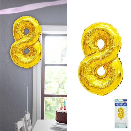 Folienballon Zahl Acht | gold H100cm BOPA/PET | Zahlenballon für die Geburtstagsparty (1 x Folienballon 8 gold) von Cepewa