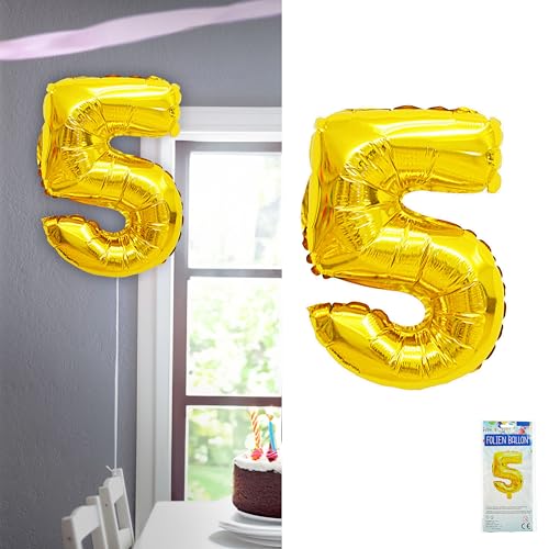 Folienballon Zahl Fünf | gold H100cm BOPA/PET | Zahlenballon für die Geburtstagsparty (1 x Folienballon 5 gold) von Cepewa