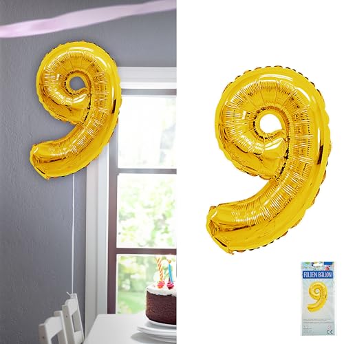 Folienballon Zahl Neun | gold H100cm BOPA/PET | Zahlenballon für die Geburtstagsparty (1 x Folienballon 9 gold) von Cepewa