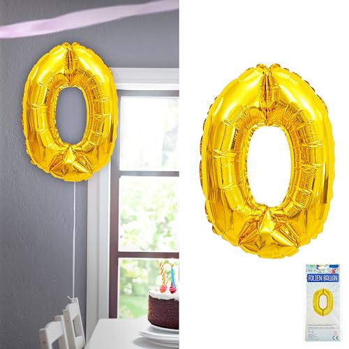 Folienballon Zahl Null | gold H100cm BOPA/PET | Zahlenballon für die Geburtstagsparty (1 x Folienballon 0 gold) von Cepewa