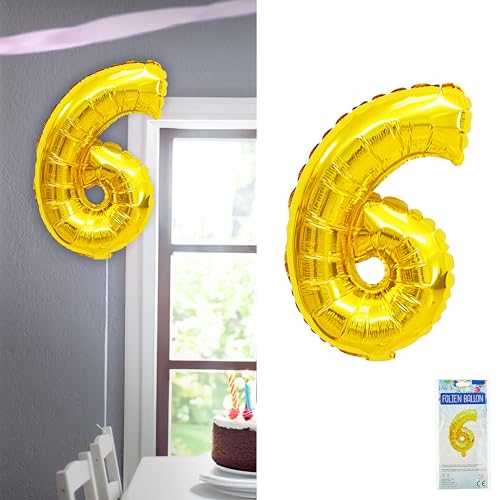 Folienballon Zahl Sechs | gold H100cm BOPA/PET | Zahlenballon für die Geburtstagsparty (1 x Folienballon 6 gold) von Cepewa