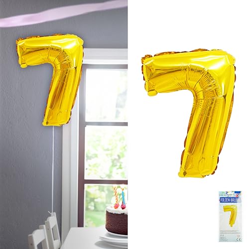 Folienballon Zahl Sieben | gold H100cm BOPA/PET | Zahlenballon für die Geburtstagsparty (1 x Folienballon 7 gold) von Cepewa