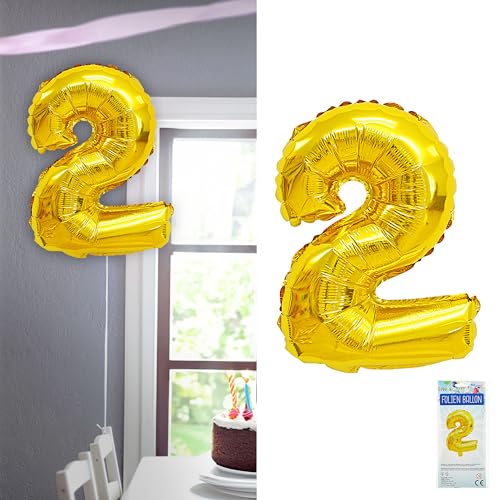 Folienballon Zahl Zwei | gold H100cm BOPA/PET | Zahlenballon für die Geburtstagsparty (1 x Folienballon 2 gold) von Cepewa