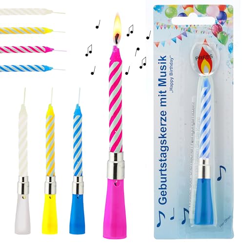Geburtstagskerze 8er Set mit Musik 'Happy Birthday' | 4 Farben Kunststoff Paraffin | Tortenkerze Musikkerze Geburtstagsmelodie (1 x 8er Set Geburtstagskerze) von Cepewa