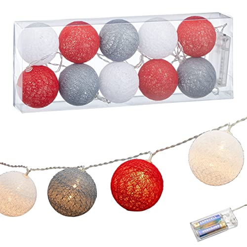 LED Lichterkette Cottonball │ Ø6cm weiß grau rot │Beleuchtung Leuchtbälle (1 x Cottonball Ø6cm weiß grau rot) von Cepewa