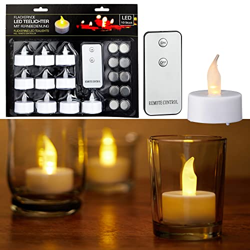 Cepewa LED Teelicht 10er Set | Ø 3,5 cm weiß Fernbedienung inkl. Batterien | Timerfunktion flammenlos (1 x 10er Set Teelichter weiß) von Cepewa