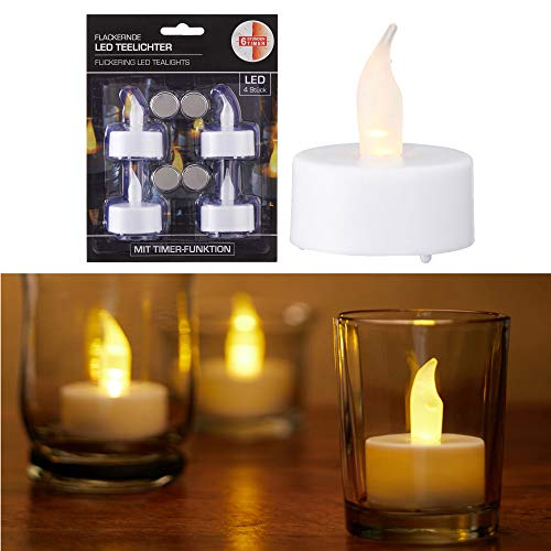 LED Teelicht 4er Set weiß mit Timer warmweiß Kerzen flackernde Teelichter LED Teelicht 4er Set weiß mit Timer warmweiß Kerzen flackernde Teelichter von Cepewa