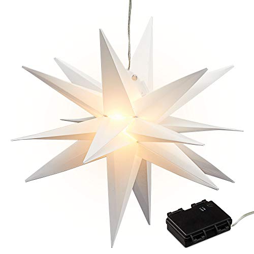 Leuchtstern 3D weiß aus PVC LED Weihnachststern zum hängen beleuchtet in inkl. 15 LED Ø 35 cm Outdoor IP44 (1 x LED Leuchtstern weiß) von Cepewa