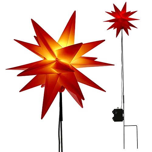 Leuchtstern LED Gartenstecker faltbar | Ø25cmxH90cm rot Kunststoff | Weihnachststern beleuchtet Timerfunktion in verschiedenen Farben inkl. Leuchtmittel (rot Gartenstecker) von Cepewa