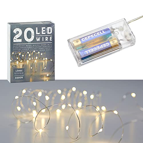 Mikro Draht Lichterkette Stern warmweiß silber Batterie Deko Beleuchtung Weihnachten (1 x 20 LED Mikro-Draht Lichterkette 220cm) von Cepewa