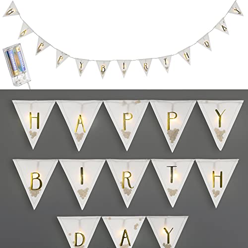 Mikro Draht Lichterkette"Happy Birthday" | Flaggen Aufdruck L210cm 13 Fahnen | LED warmweiß batteriebetrieben Deko Beleuchtung mit Timer (1 x Lichterkette Happy Birthday) von Cepewa