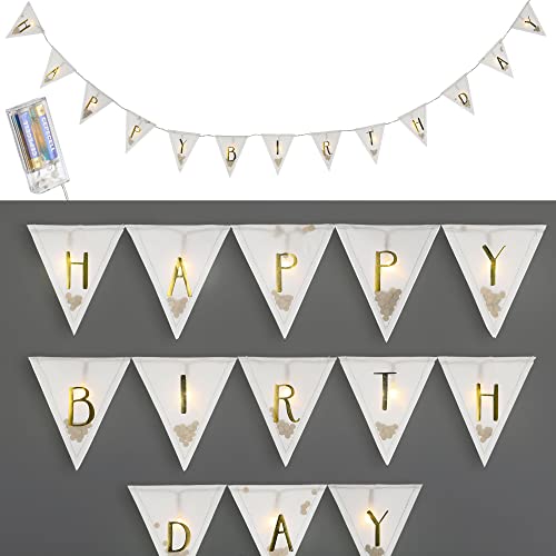 Cepewa Mikro Draht Lichterkette Happy Birthday | Flaggen Aufdruck L210cm 13 Fahnen | LED warmweiß batteriebetrieben Deko Beleuchtung mit Timer (1 x Lichterkette Happy Birthday) von Cepewa