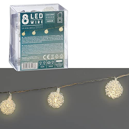 Cepewa Spiralball | L 140 cm x Ø 3 cm weiß 10 LEDs | Batterie Deko Beleuchtung Weihnachten (1 x Lichterkette Sprialball) von Cepewa