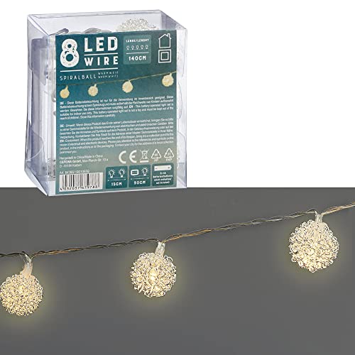 Cepewa Spiralball | L 140 cm x Ø 3 cm weiß 10 LEDs | Batterie Deko Beleuchtung Weihnachten (1 x Lichterkette Sprialball) von Cepewa