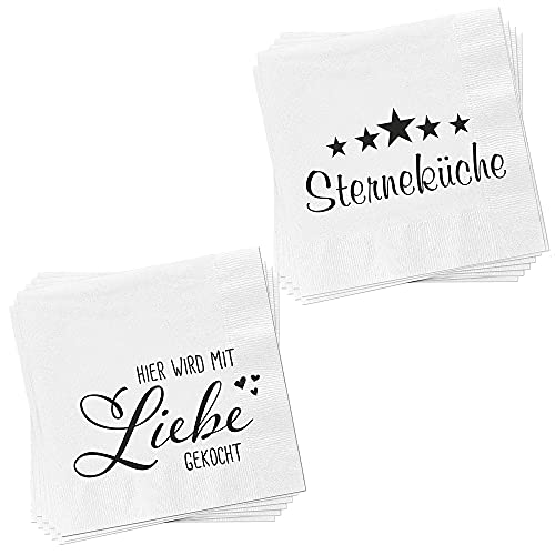 Servietten 40er Set │ 2 Motive Sprüche "Küche" │ 3lagige Papierserviette 33x33cm │stoffähnlich Tuch Partyzubehör (40er Set Serviette "Küche") von Cepewa