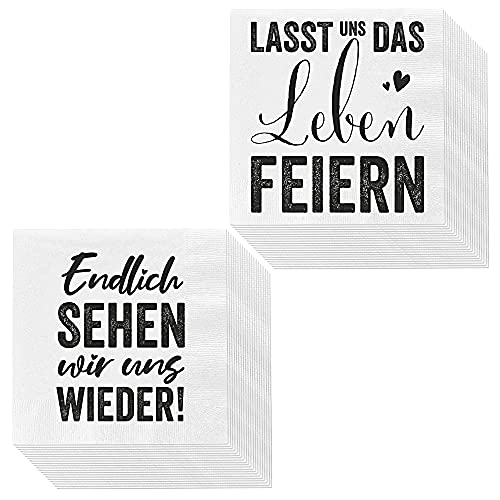 Servietten 40er Set │ 2 Motive Sprüche "Leben" │ 3lagige Papierserviette 33x33cm │stoffähnlich Tuch Partyzubehör (40er Set Serviette "Leben") von Cepewa