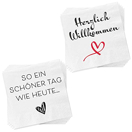 Servietten 40er Set │ 2 Motive Sprüche "Willkommen" │ 3lagige Papierserviette 33x33cm │stoffähnlich Tuch Partyzubehör (40er Set Serviette "Willkommen") von Cepewa