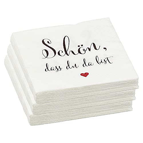 Servietten 60er Set │ Motiv Sprüche "Schön dass du da bist" │ 3lagige Papierserviette 33x33cm │stoffähnlich Tuch Partyzubehör (60er Set Serviette "Schön dass du da bist") von Cepewa