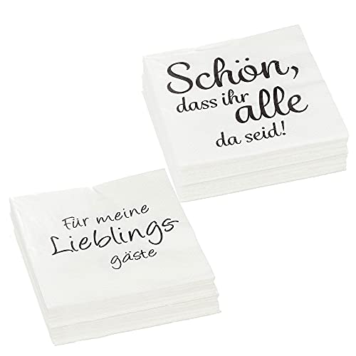 Servietten 80er Set (40/40) │ 2 Motive Sprüche "Lieblingsgäste │3lagige Papierserviette 33x33cm │stoffähnlich Tuch Partyzubehör (80er Set Serviette "Liebling" (40/40)) von Cepewa