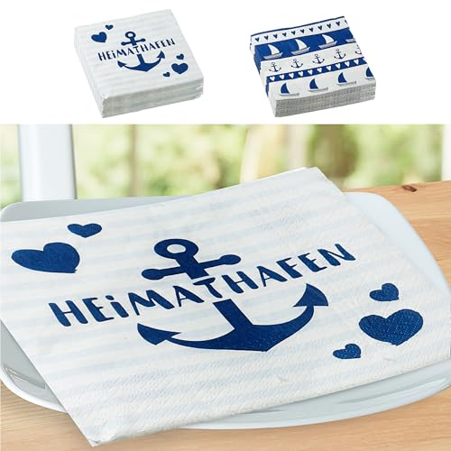 Servietten 80er Set │ Motive 4 maritime Designs │3lagige Papierserviette 33x33cm │stoffähnlich Tuch Partyzubehör (80er Set Serviette "Maritim") von Cepewa
