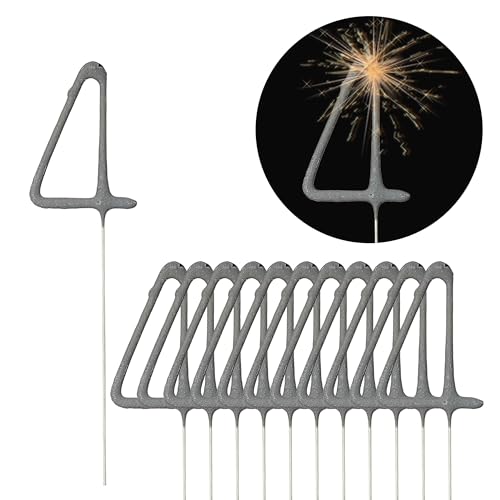 Wunderkerze 12er Set H 18 cm Geburtstagskerze Kerze Brenndauer 30-35 Sekunden Feuerwerkskörper Partydeko (1x 12er Set Wunderkerze Vier) von Cepewa