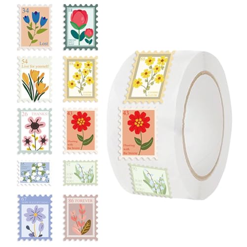 Ceprznvey Blumen Sticker Rolle,Briefmarken Sticker für Sammelalben - Selbstklebende Etiketten für Planer Bastelprojekte Postverpackung und Flaschen von Ceprznvey