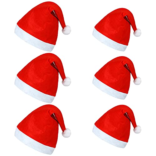 6 Stück Weihnachtsmütze, Weihnachtsmütze für Erwachsene und Kinder, Nikolausmütze Plüschkante Weihnachtsmann, Mütze Unisex Plüsch Bequeme Rot und Weiß für Weihnachten Neujahr Festliche Party von Ceqiny