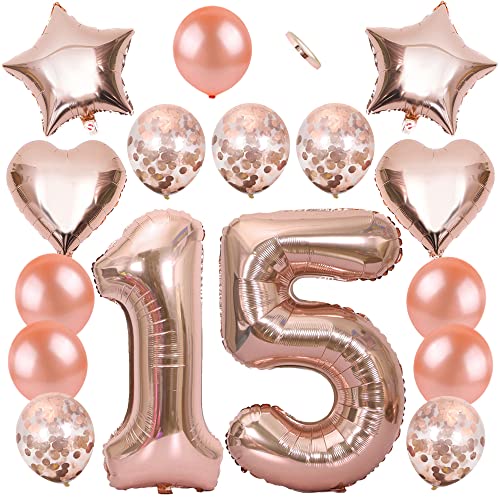 Ceqiny 16 Stück Roségold Luftballon Kit 15. Geburtstag Partyballon 40" Zahl 15 Folienballon 12" Helium Konfetti Latexballons 18" Herz Sterne Mylar Ballons Dekorationen für Mädchen Kinder Tochter Ceqiny 16 Stück Roségold Luftballon Kit 15. Geburtstag Partyballon 40" Zahl 15 Folienballon 12" Helium Konfetti Latexballons 18" Herz Sterne Mylar Ballons Dekorationen für Mädchen Kinder Tochter von Ceqiny