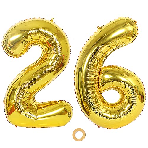 Ceqiny Digitaler Ballon Luftballons Nummer Zahl 26 Ballon Großer Folienballon in 40" 2 Stück Zahlenballons Digitaler Ballon in Gold für Geburtstag Hochzeit Jubiläum oder Sonstige Feierliche Anlässe von Ceqiny