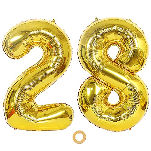 Ceqiny Digitaler Ballon Luftballons Nummer Zahl 28 Ballon Großer Folienballon in 40" 2 Stück Zahlenballons Digitaler Ballon in Gold für Geburtstag Hochzeit Jubiläum oder Sonstige Feierliche Anlässe von Ceqiny
